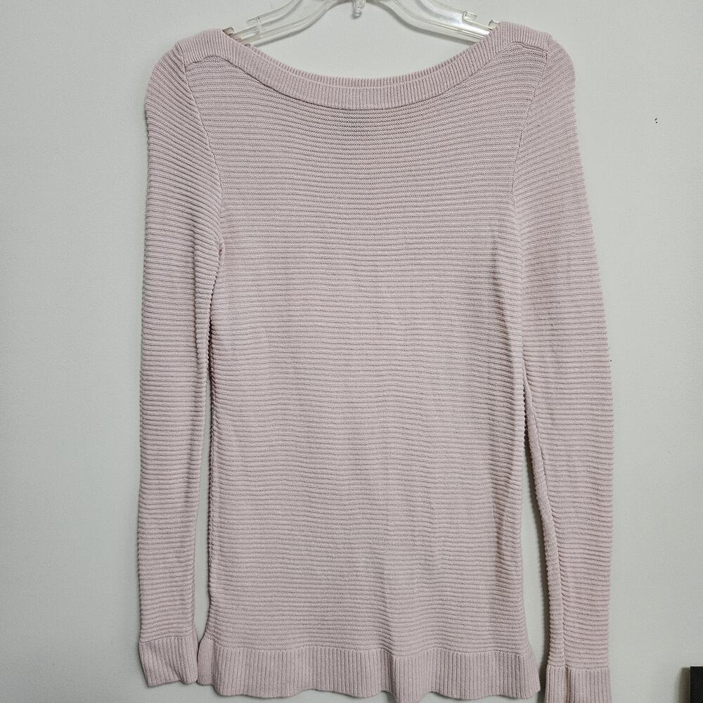 Ann Taylor Factory Pale Pink Ribbed Boatneck Sweater Long Sleeve Sz M